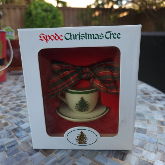 Spode Other - Spode Christmas Tree Teacup Ornament with Red and Green Plaid Bow